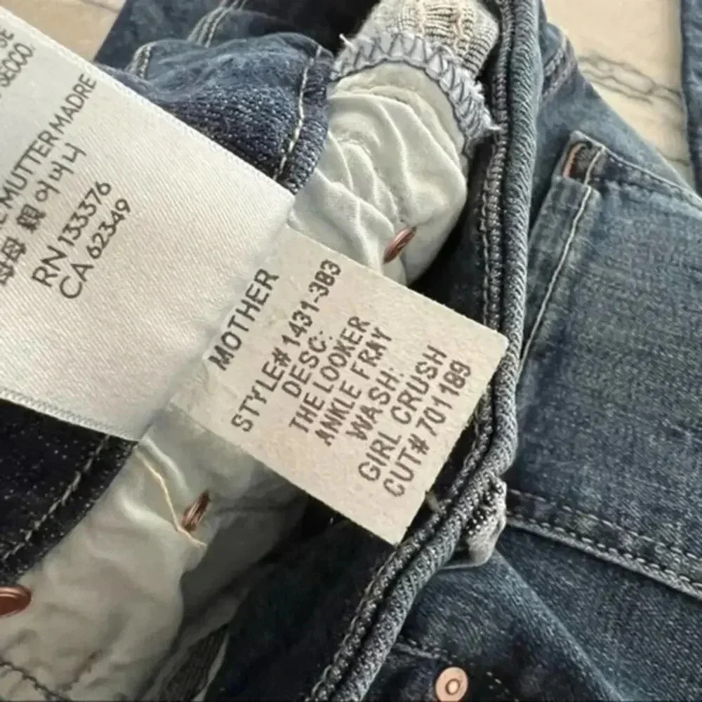 Mother Jeans Womens Looker Ankle Fray Girl Crush Dark Wash Mid Rise Stretch B440 - Picture 6 of 7